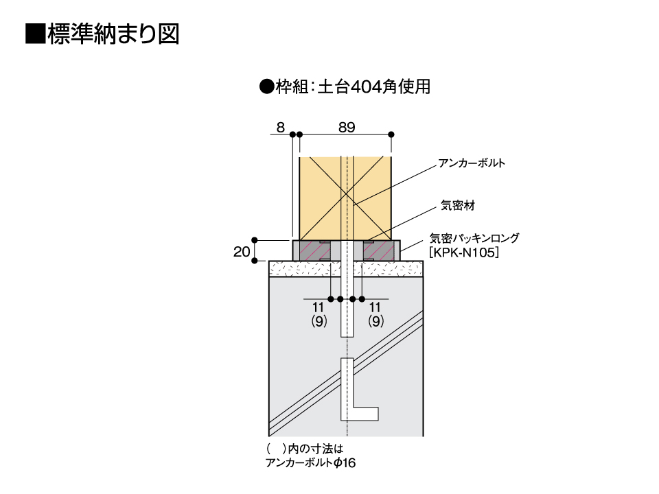 気密パッキンロング枠組納まり図