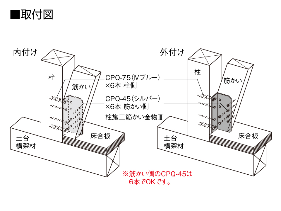 柱施工筋かい金物Ⅲ取付図