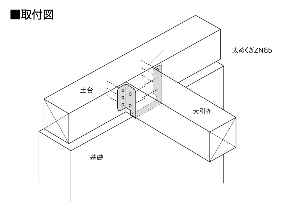 大引き受金物(在来軸組工法用)取付図