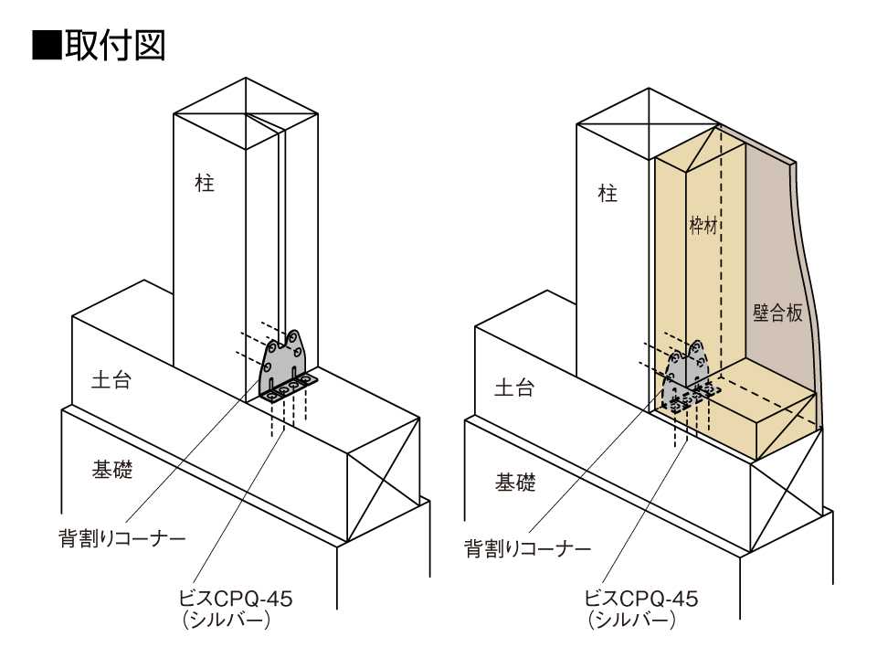 背割りコーナー取付図