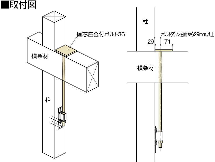 偏芯座金付ボルト36取付図