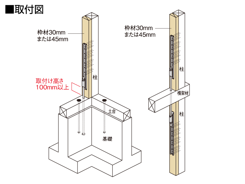 〔枠材用〕高耐力フレックスホールダウン取付図	