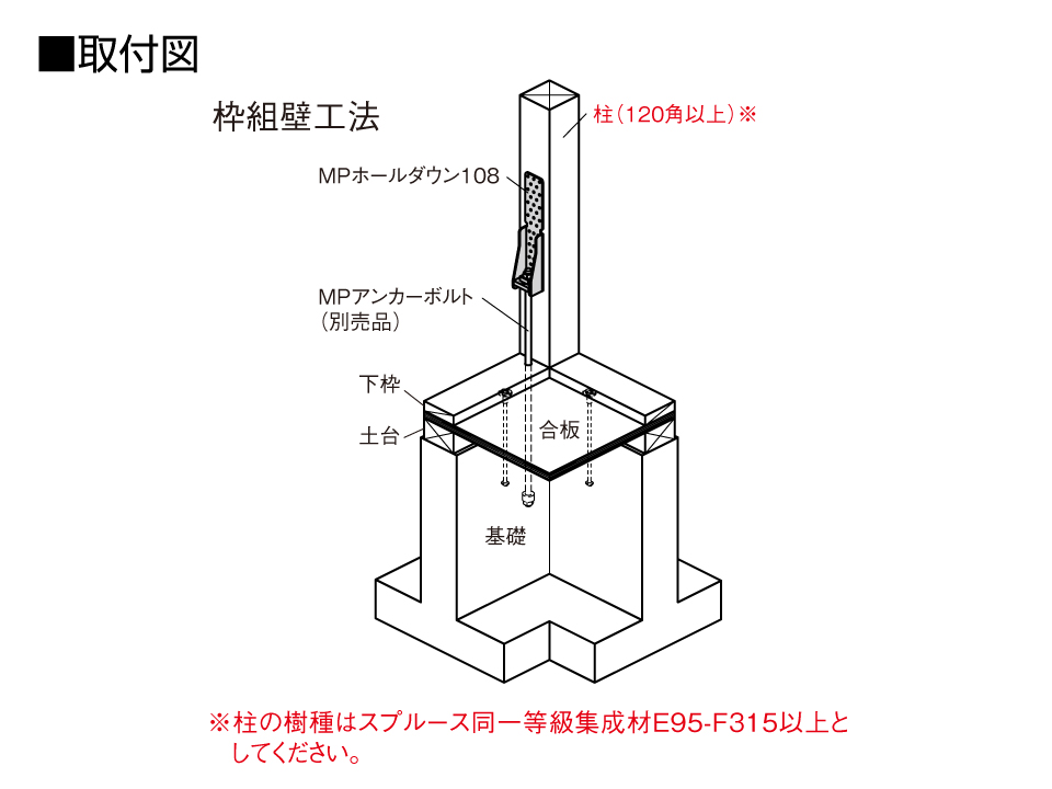 MPホールダウン108取付図枠組