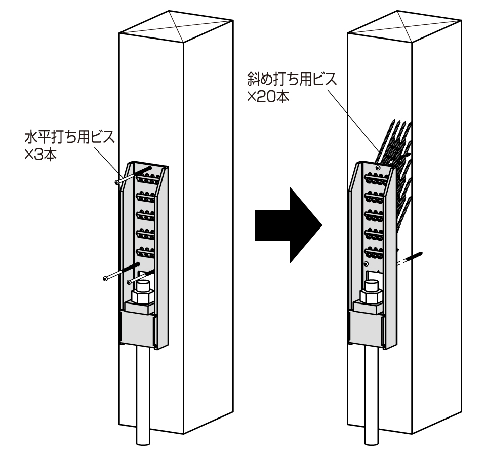 斜め45度のビス打ちで引張耐力149kNを実現「斜めビスホールダウン149